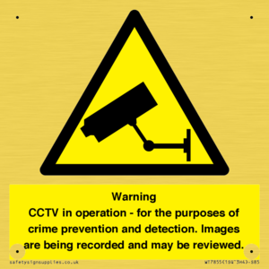 Warning CCTV in operation - for the purposes of crime prevention and detection. Images are being recorded and may be reviewed.